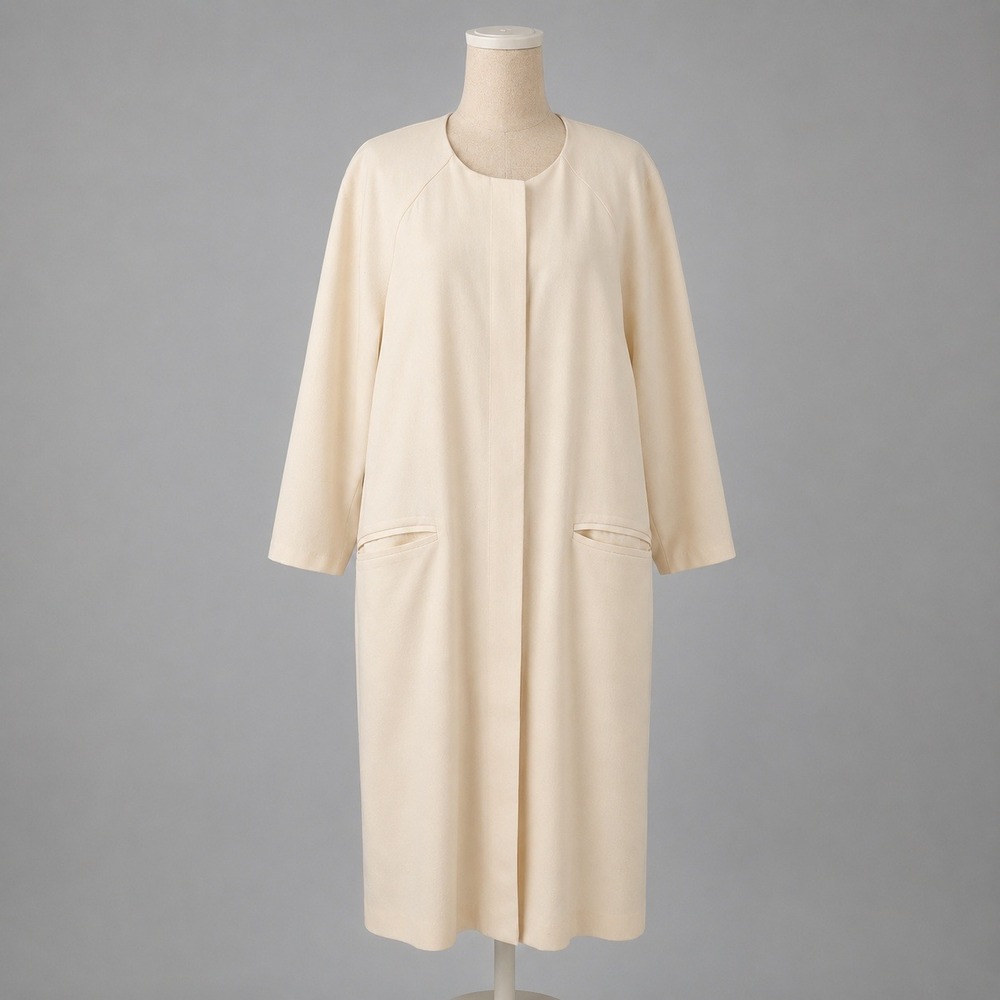 Vintage 90s 100% Wool Lightweight Longline Coat Sz 8 Cream USA Made Quiet Luxury